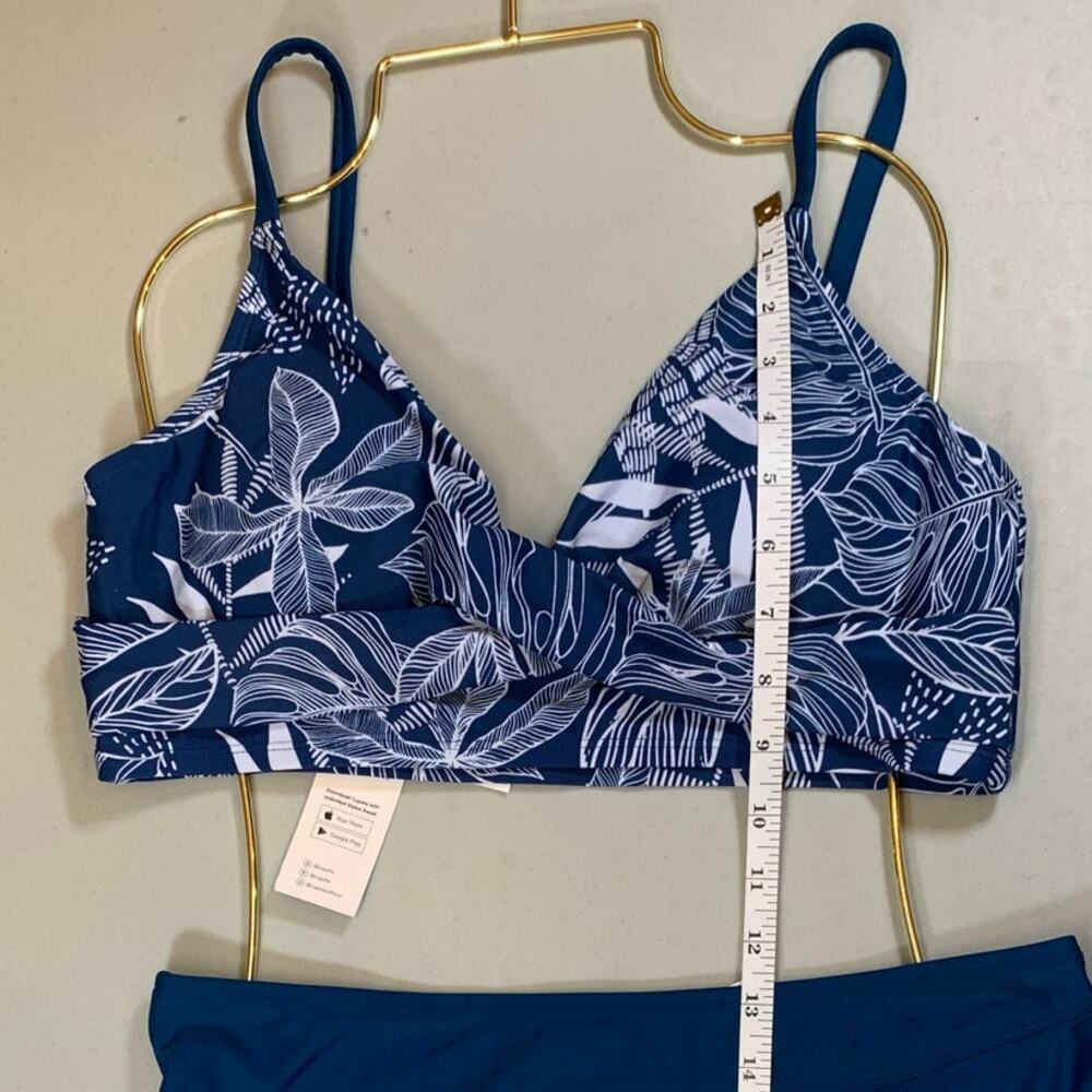 Cupshe Navy Leaf-Print High-Waist Bikini Set - Picture 3 of 7